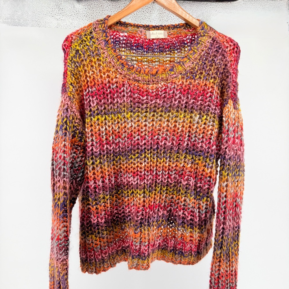 Altar'd State Womens Small Chunky Knit Space Dye Multi Color Sweater Boho Crew